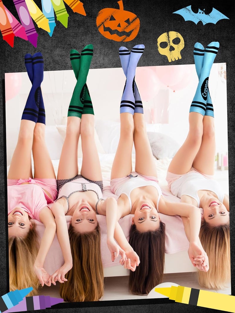 Glitopper 8 Pairs Colorful Crayon Knee High Socks Pencil Crayon Socks for Women Girl Teacher Costume School Supply - Image 5